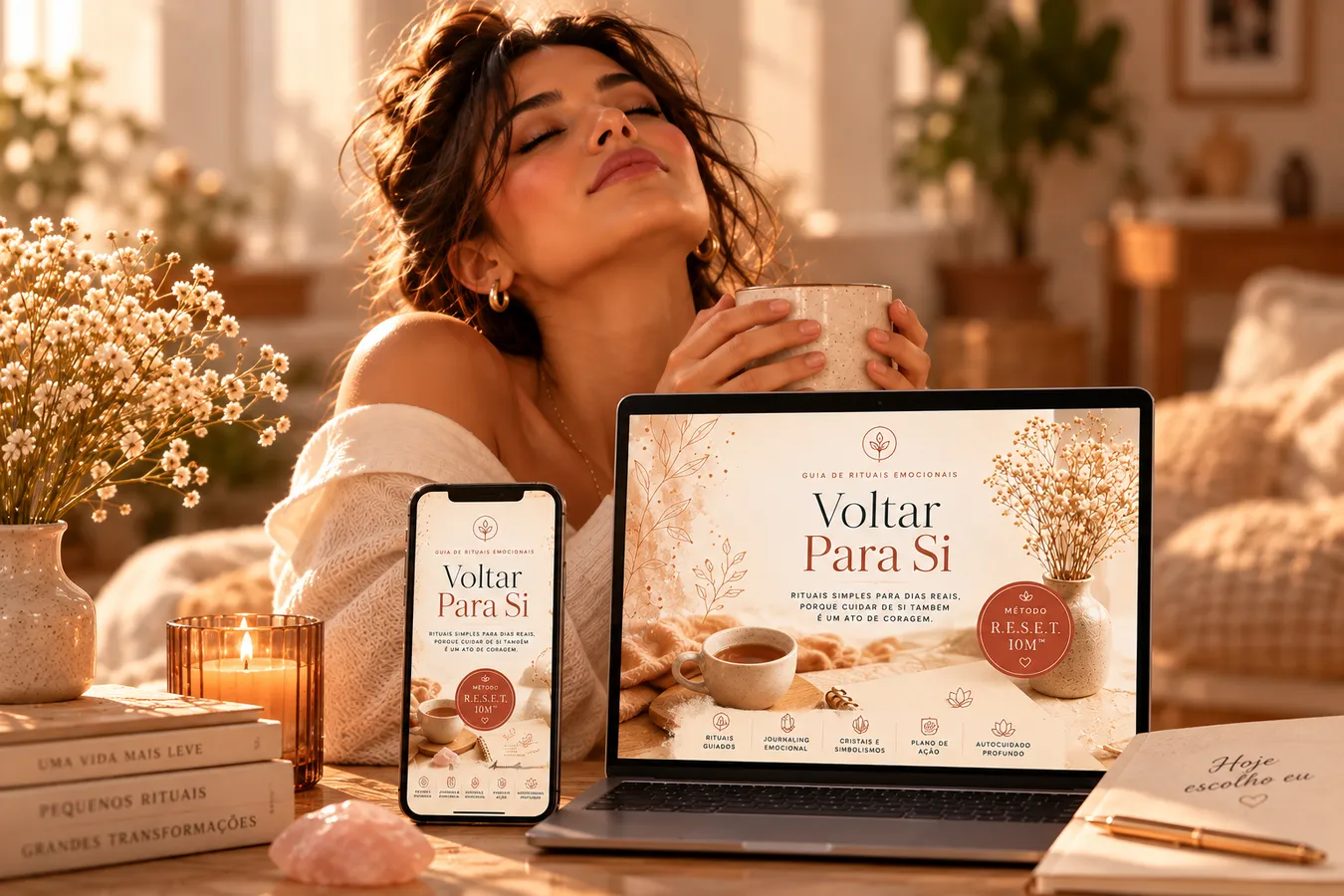Mulher em um momento de pausa com o Voltar Para Si
